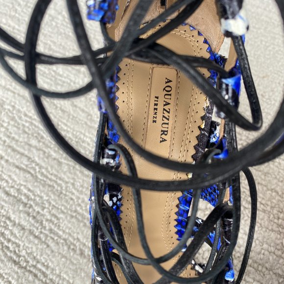 Cobalt and multicolor snakeskin Aquazzura sandals with covered heels - Picture 7 of 8